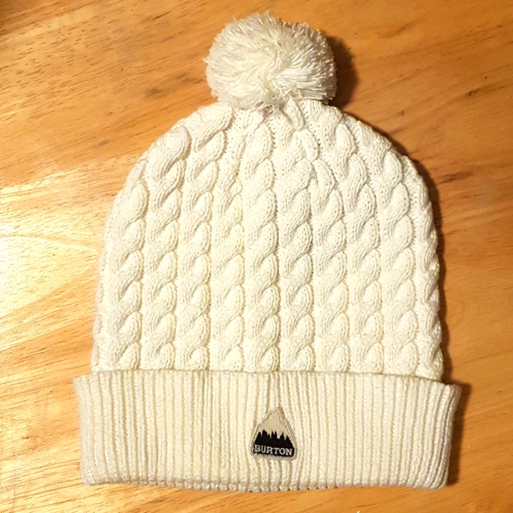 White Burton Beanie with pom pom EUC